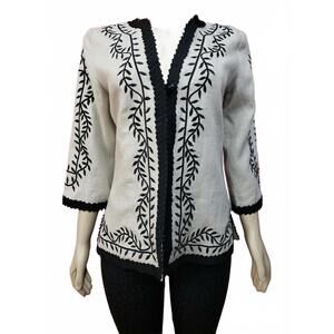 Linea by Louis Dell'Olio Beige/Black cardigan Jacket Blazer linen Sz M NEW #C